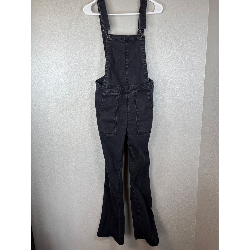 Boho Western WallFlower Womens Black Flare Leg Denim Overalls Side Zip Size M